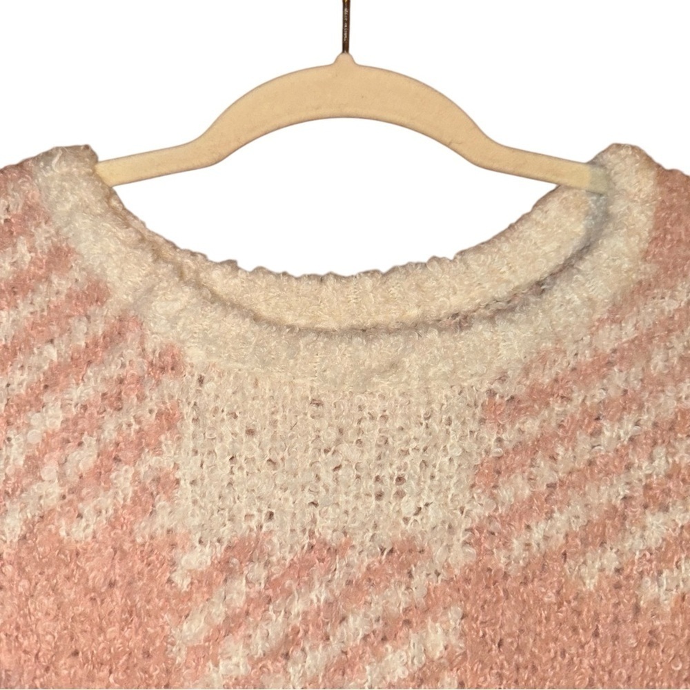 J. CREW Boucle Buffalo Check Plaid Chunky Sweater Pink White Wool Alpaca Size XL - Picture 7 of 16